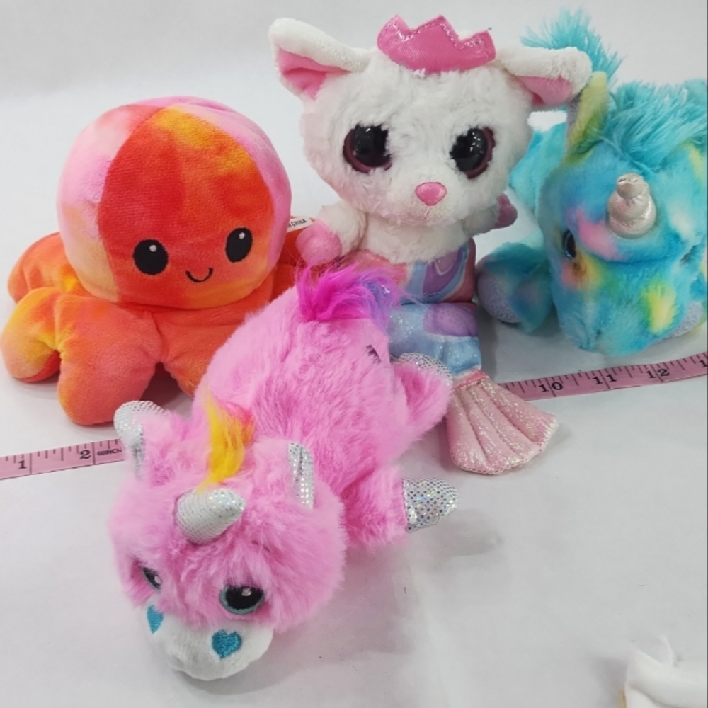 Bundle Reversible Happy Mad Octopus Plush Unicorns, Mermaid Mouse with Crown